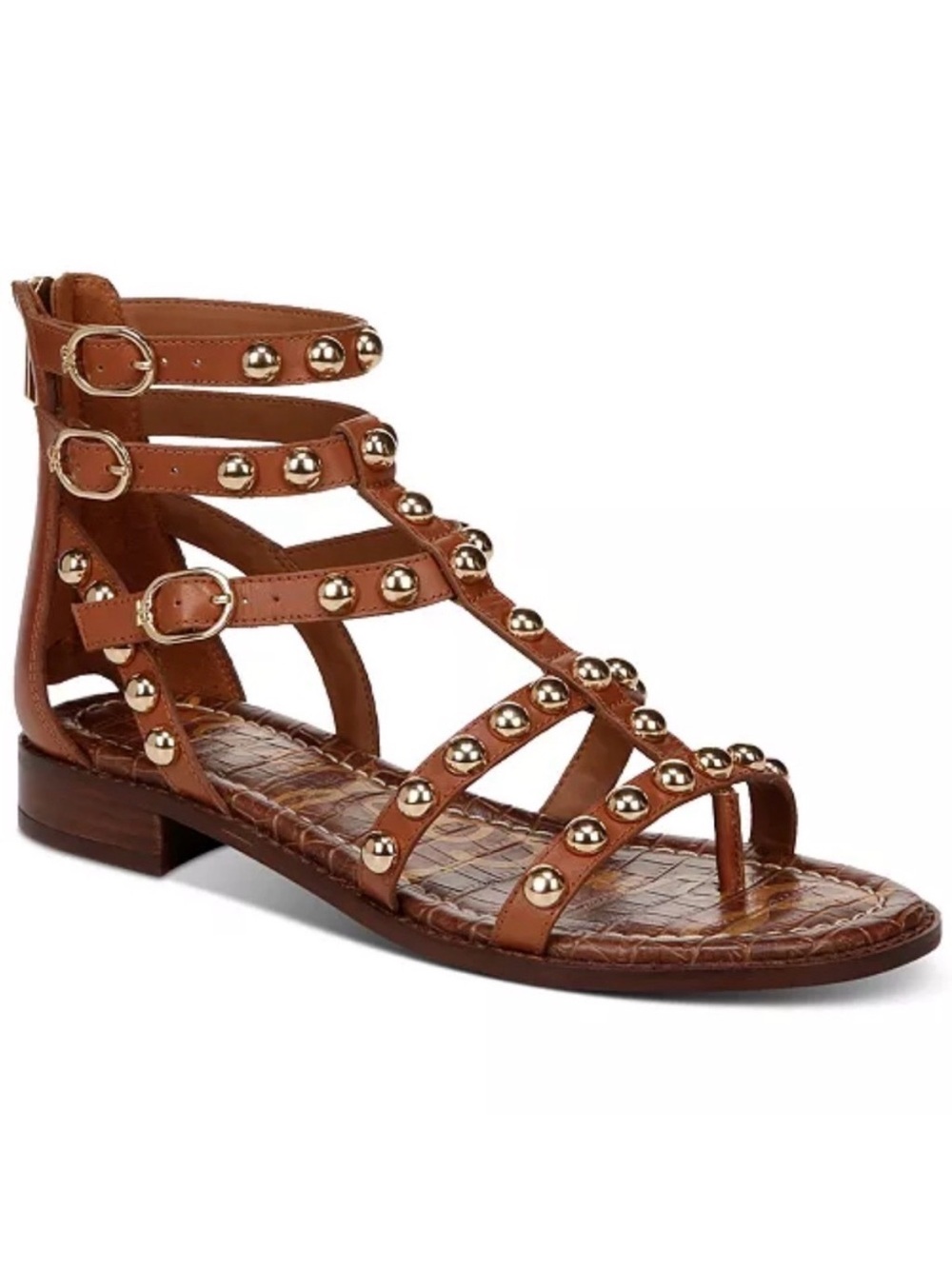 Sam Edelman Brown Studded Gladiator Sandals Size 9 gold metal studs